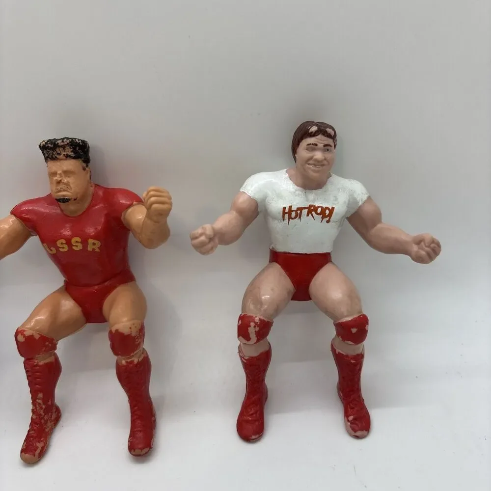 1985 ROWDY RODDY PIPER, HILLBILLY JIM NIKOLAI VOLKOFF WWF LJN THUMB WRESTLER LOT